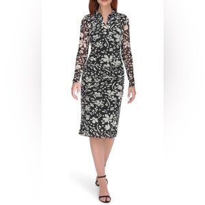 NWT Tommy Hilfiger Black and Cream Floral Long Sleeve Dress
